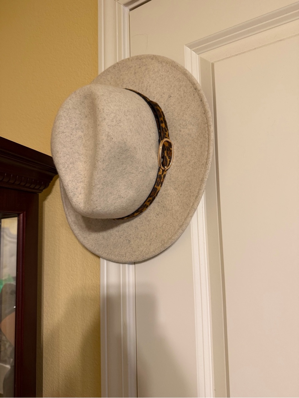 Neutral Beige Felt Fedora Hat with Leopard Band - Altar’d State